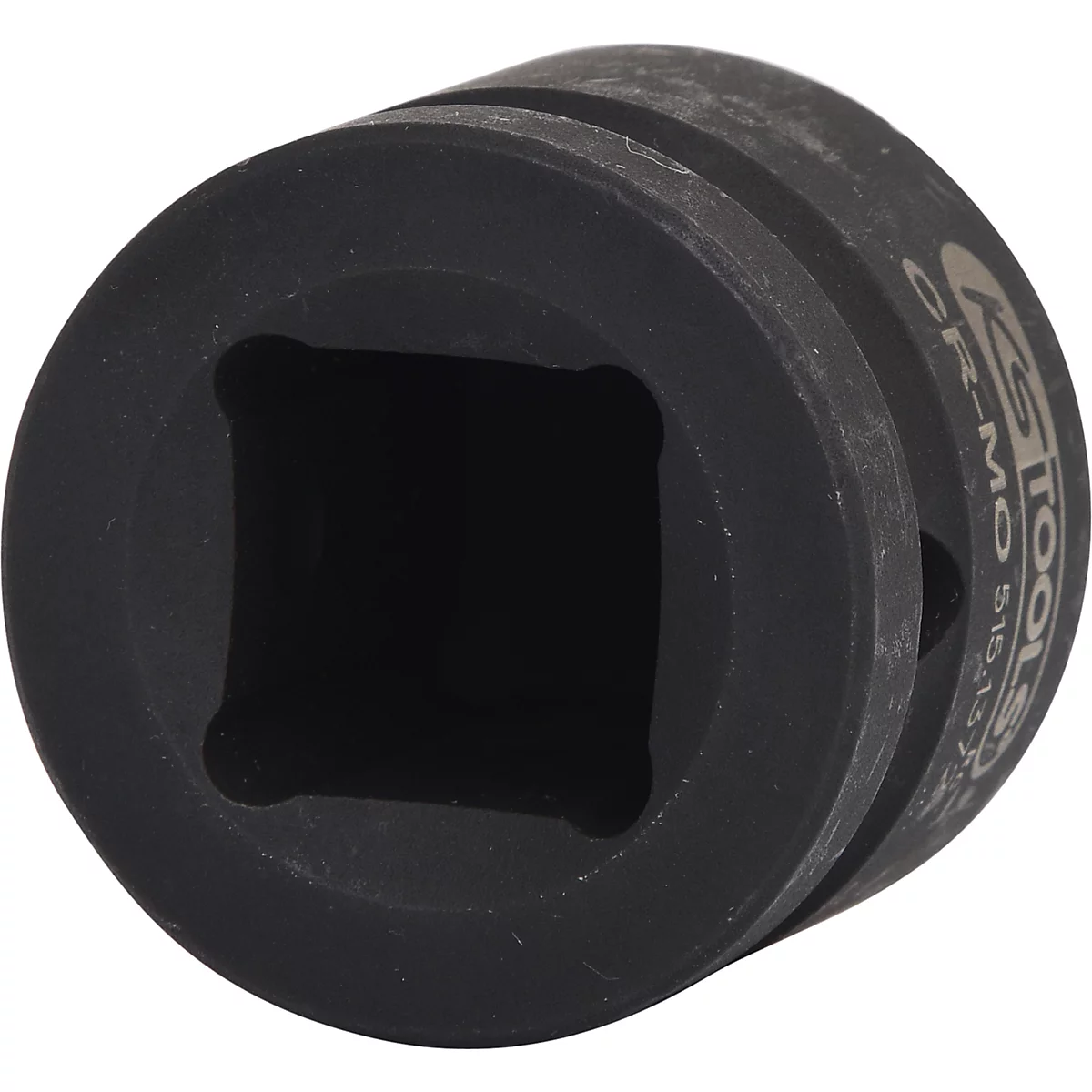 Schwarze Knarrenkasten-Nuss mit quadratischer Aufnahme. Aufschrift: KS TOOLS.